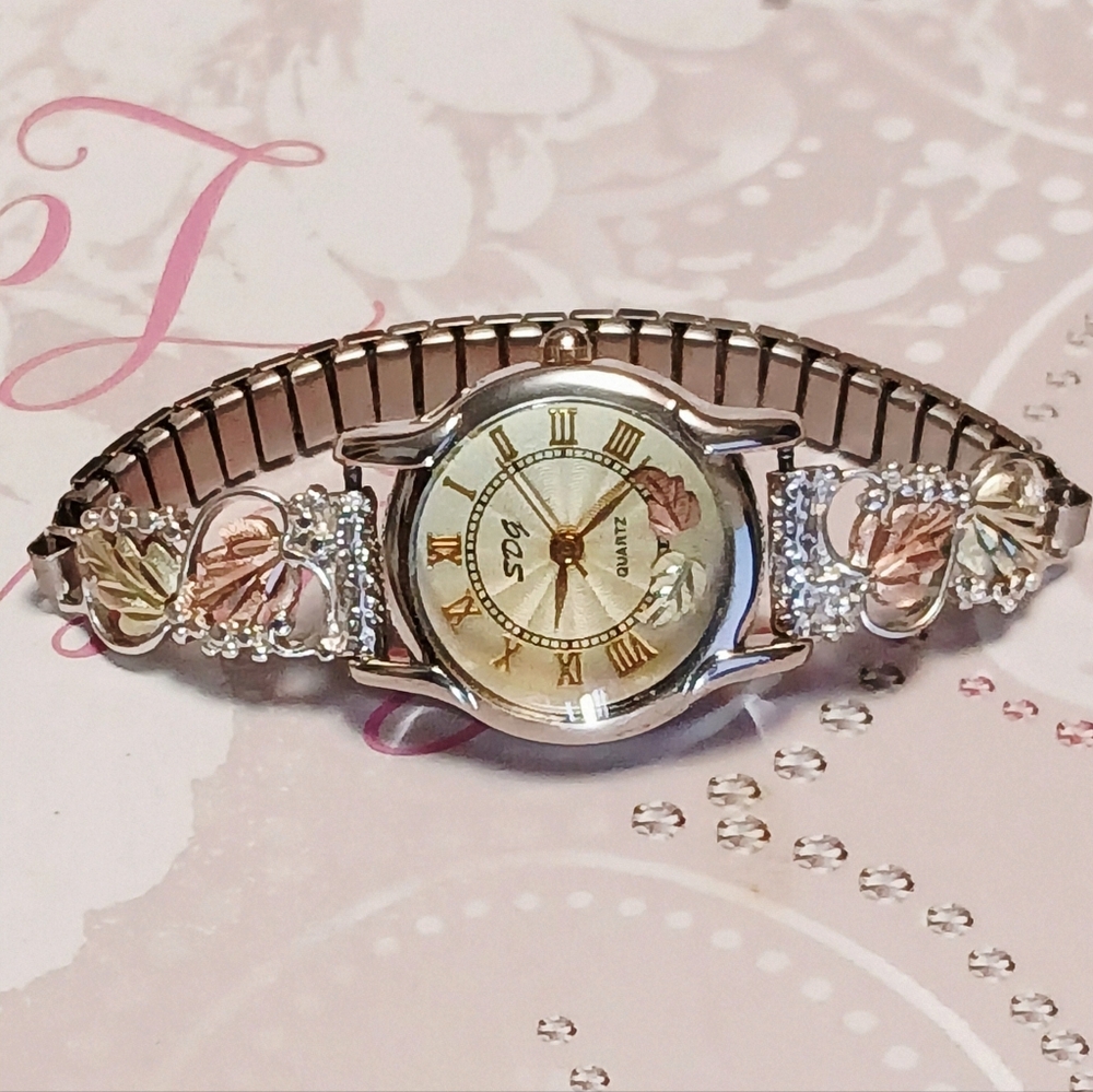 SDG Black Hills Gold Leaves Watch-Solid Silver Tips Large Gold Leaves+Expansion - Picture 3 of 6